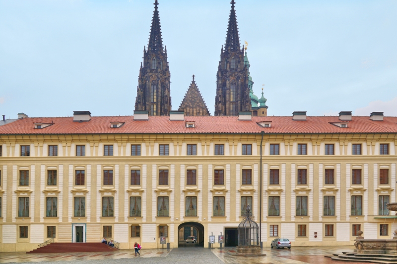 Czech Republic - Prague - Courtyard in the Prague Castle, St Vitus Cathedral in the background