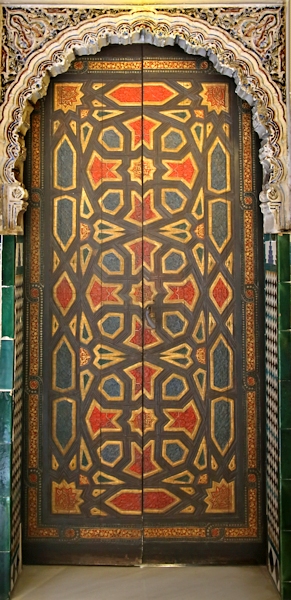 Doorway in the Courtyard of the Dolls area, Alcazar, Seville, Spain