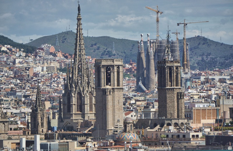 Barcelona cityscape, (Cathedral and Sagrada Familia), Spain